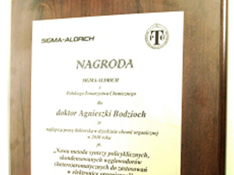 The prize of Polish Chemical Society and SIGMA-ALDRICH