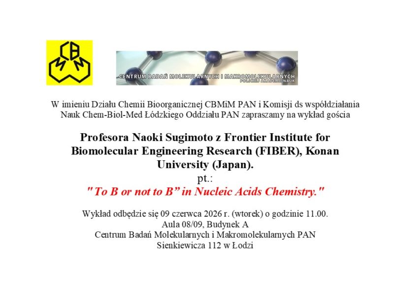 Wykład Profesora Naoki Sugimoto z Frontier Institute for Biomolecular Engineering Research (FIBER), Konan University (Japan)