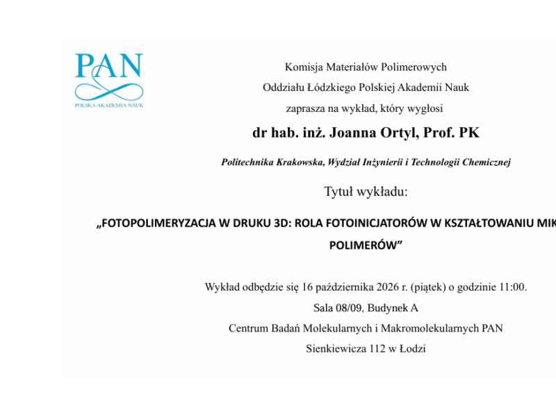 16.10.2026 r. Wykład Prof. Joanny Ortyl z Politechniki Krakowskiej
