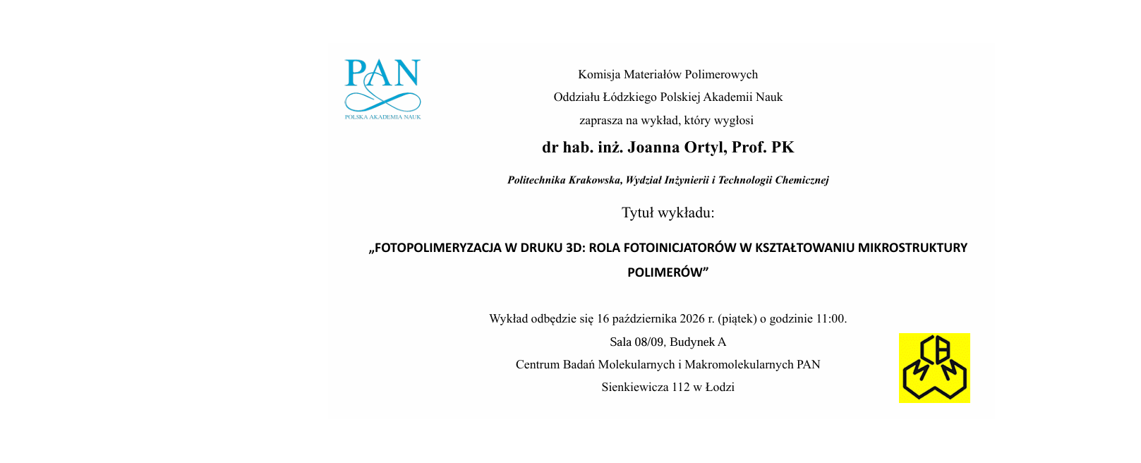 16.10.2026 r. Wykład Prof. Joanny Ortyl z Politechniki Krakowskiej